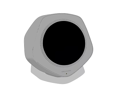 Sleek Gray Hexagonal Speaker Featuring Circular Panel And Stable Base Design 3d model