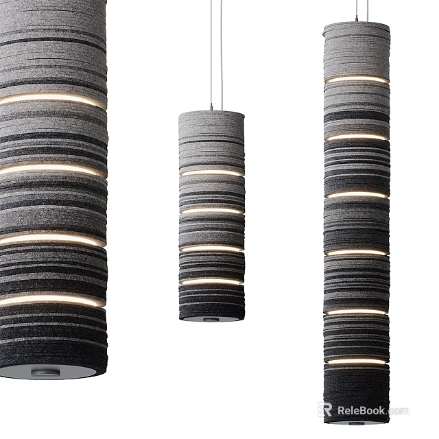 Modern Cylindrical Striped Gray Pendant Lights With Illuminated Design for Interior Decor 3d model 