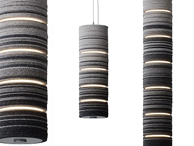 Modern Cylindrical Striped Gray Pendant Lights With Illuminated Design for Interior Decor 3d model
