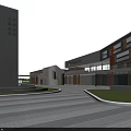 Modern School Building Design With River Green Spaces And Sports Field