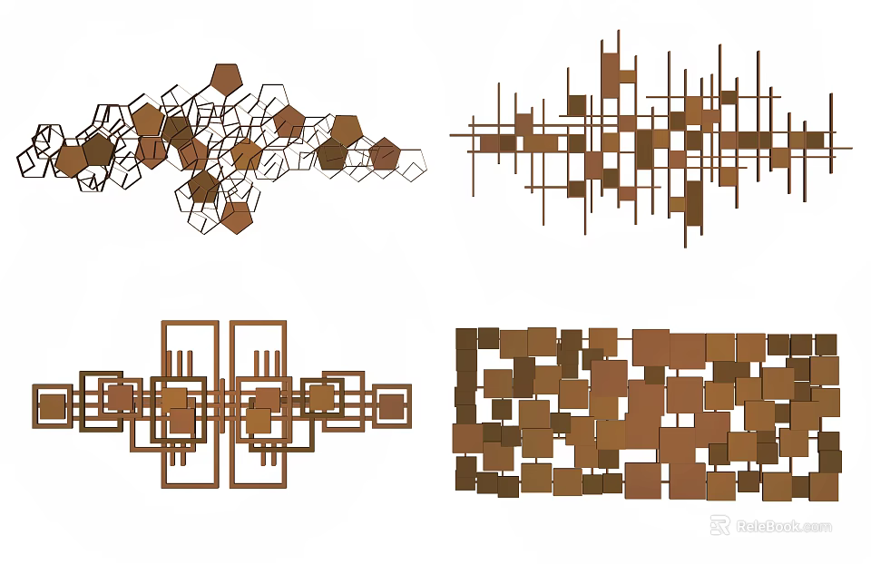 Modern Geometric Wall Decor with Abstract Brown and White Patterns for Home 3d model