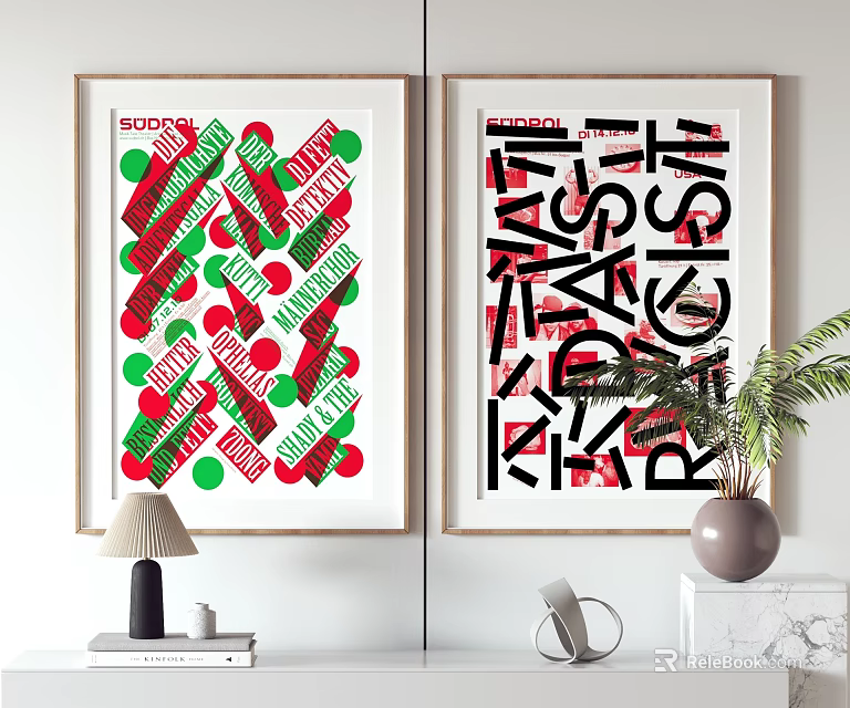 Colorful Abstract Decorative Posters With Text Elements And Room Decor Accents 3d model