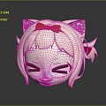 Game Anime Character With Pink Hair Cat Ears Red Bow and Closed Eyes