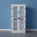 White Double Door Chemical Storage Cabinet With Transparent Glass And Warning Labels