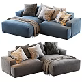 Gray and Blue Sectional Sofa with Patterned Pillows and Throw Blanket 3d model