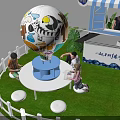 Blue Themed Photo Check In Spot With Decorative Balloons Models And Screen