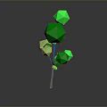 Abstract Low Poly Plant With Green Geometric Shapes And Orange Trunk