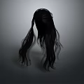 Black Long Hair Wig With Head Contour Shape And Flowing Strands On Dark Background