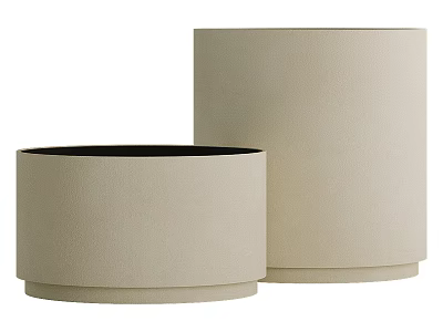 Two Beige Cylindrical Ceramic Vessels with Matte Finish for Modern Home Decor 3d model