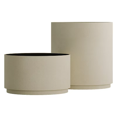 Two Beige Cylindrical Ceramic Vessels with Matte Finish for Modern Home Decor 3d model