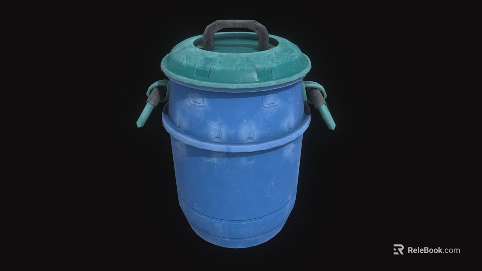 Industrial Equipment Blue Storage Barrel With Green Lid And Side Handles 3d model 
