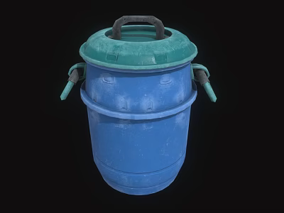 Industrial Equipment Blue Storage Barrel With Green Lid And Side Handles 3d model