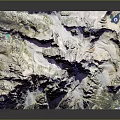 3D Mountainous Terrain Model With Purple White Features And Detailed Topographic Relief