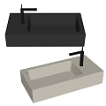 Modern Countertop Washbasin Designs In Gray And Beige With Black Faucets