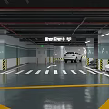 Clean Modern Underground Parking Garage With Yellow White Floor Markings And Directional Signs