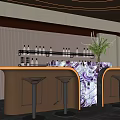 Modern Bar Counter With Marble Top Bar Stools Ambient Lighting And Green Plants
