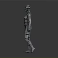Silver Humanoid Robot Figure With Geometric Segments Gray Background And Reflective Floor
