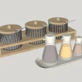 Glass Condiment Bottles With Wooden Lids And Metal Tray Kitchen Set