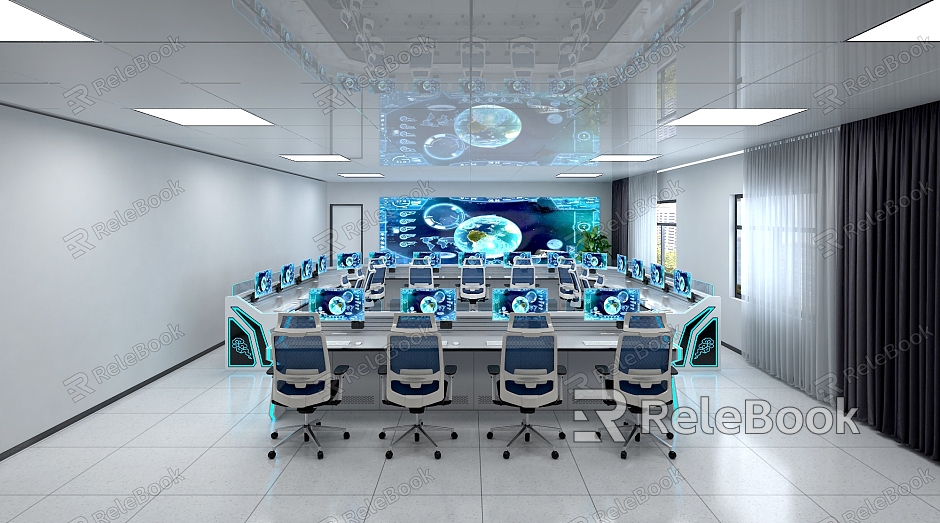 Modern monitoring room bow technology console data laboratory monitoring center model