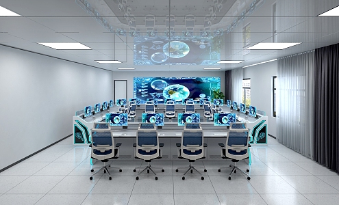 Modern monitoring room bow technology console data laboratory monitoring center 3d model