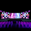 Modern Stage Setup With Colorful LED Panel Screens Purple Lighting And Audience Seats