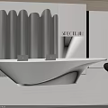Elegant Modern Curved White Reception Desk With Sleek Metallic Decorative Wall For Luxury Commercial Space