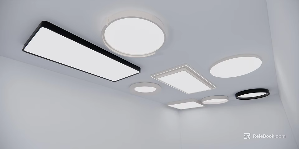 Modern Ceiling Lights With Round Square And Rectangular Shapes For Interior Spaces 3d model 