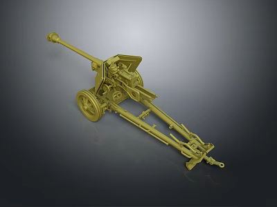 Vintage Yellow Cannon Weapon Model With Wheels Long Barrel And Detailed Structure 3d model