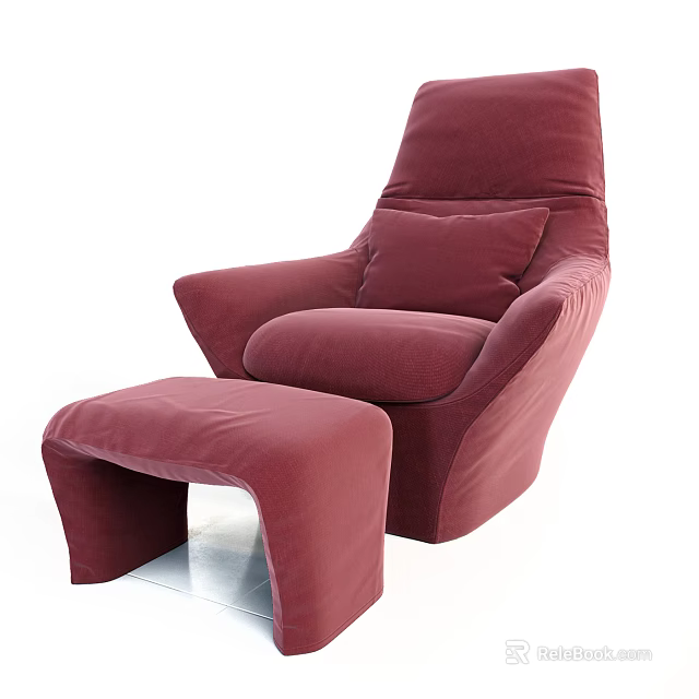 Comfortable Modern Maroon Single Sofa with Soft Fabric Upholstery and Matching Ottoman 3d model 