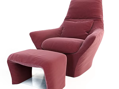 Comfortable Modern Maroon Single Sofa with Soft Fabric Upholstery and Matching Ottoman 3d model