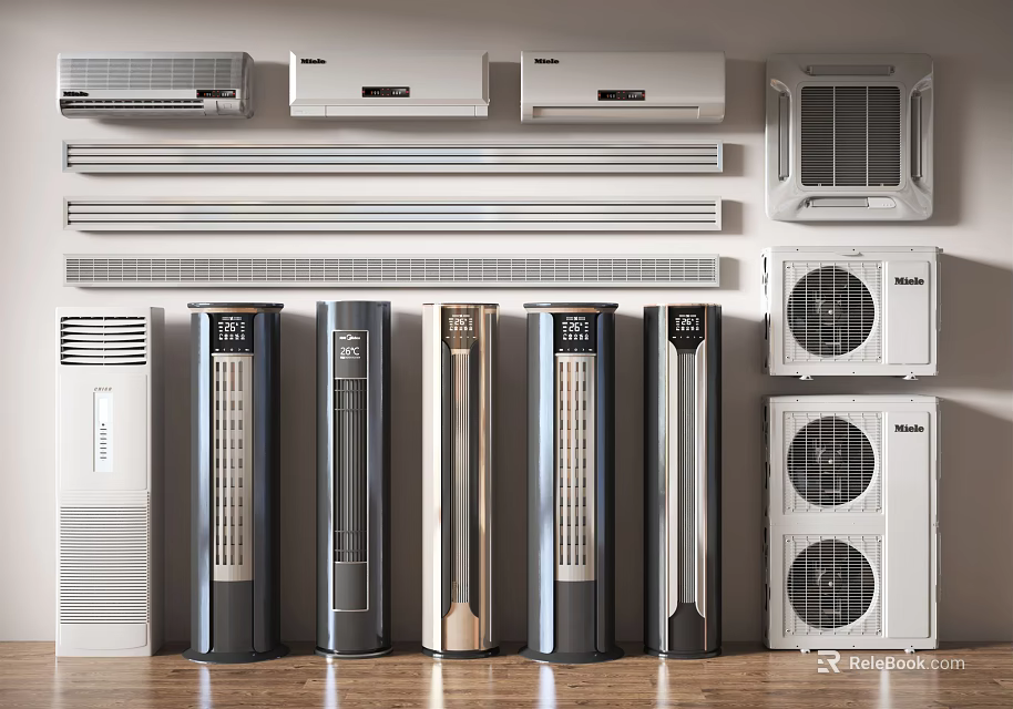 Different Models of Air Conditioners and Fans with Modern Designs and Features 3d model 