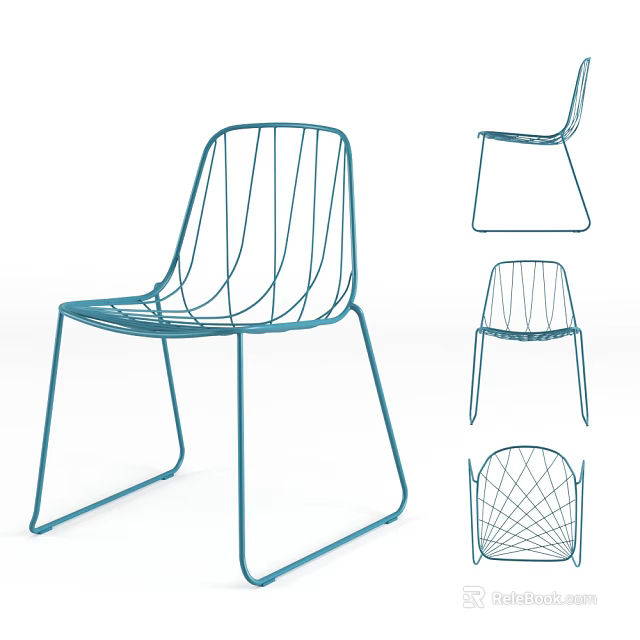 Modern Single Chair With Sleek Metal Wire Frame And Contemporary Design 3d model 