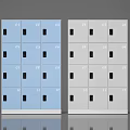 Blue And Gray Storage Lockers With Numbered Compartments For Organized Storage