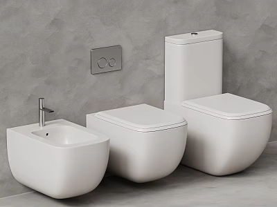 Sleek Modern White Toilets with Bidet Against Gray Wall in Bathroom Interior 3d model