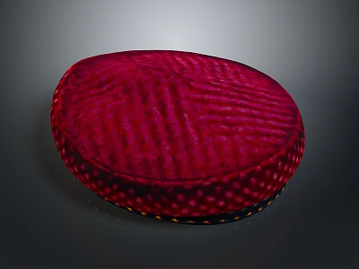Red Round Hat With Striped Surface And Polka Dot Details Featuring Black Trim 3d model