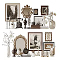 Elegant Decorative Ornament Combination With Ornate Mirrors Vintage Frames Antique Clocks And Ceramic Vases