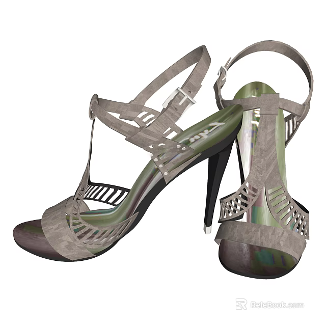 Women's High Heel Sandals With Woven Straps And Buckle Design Gray Green Gradient 3d model 