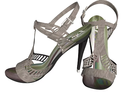 Women's High Heel Sandals With Woven Straps And Buckle Design Gray Green Gradient 3d model