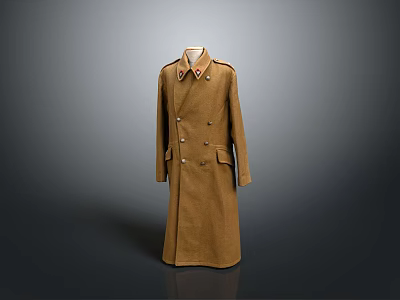 Brown Long Double Breasted Coat With Classic Collar And Functional Pockets For Daily Use 3d model