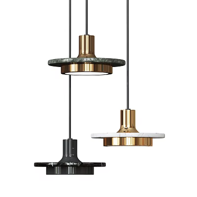 Elegant Modern Pendant Chandeliers Featuring Brass Marble Black White Design Details 3d model