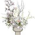 Elegant Floral Arrangement With White Roses Orchids And Twigs In Ceramic Vase