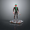 Green Haired Game Character In Black Leather Jacket With Goggles Wrench And Platform Base Design