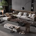 Elegant Modern Sofa Coffee Table Set Living Room Interior With Pillows Floor Lamp Ottoman