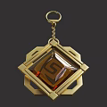 Golden Geometric Pendant With Red Gemstone And Decorative Chain 3d model