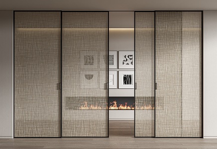 Modern sliding door wire-clamped glass sliding door sliding door screen partition 3d model