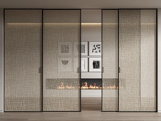 Modern sliding door wire-clamped glass sliding door sliding door screen partition 3d model