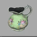 Light Green Pitcher Vase With Floral Pattern And Colorful Flower Designs