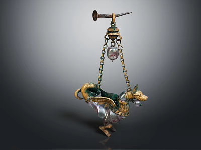 Ornate Winged Dragon Design Pendant With Gold Silver Chain And Pearl Accents 3d model