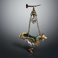 Ornate Winged Dragon Design Pendant With Gold Silver Chain And Pearl Accents