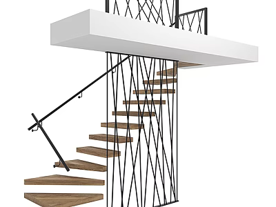 Modern Spiral Staircase Design With Wooden Steps And Black Metal Railings 3d model